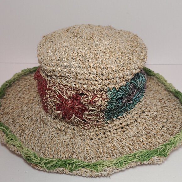 Handmade Tibetan Straw Hat with Wired Brim โ Boho Festival Style - Picture 3 of 7
